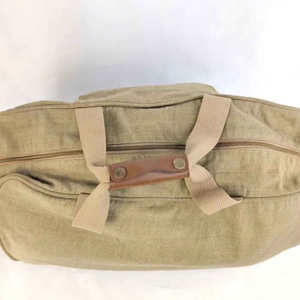 Armani For Men Duffle Bag Canvas Weekender Travel Gym Bag Tan Leather Handle Str